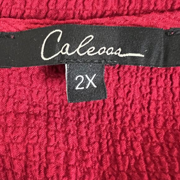 Calessa Womens Tunic Top 2X Red Embroidered Boho Animal Print Mixed Fabric - Picture 7 of 9